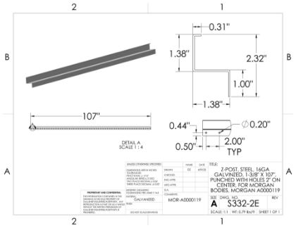 Picture of MORGAN - A0000119 - 16GA GALV - 1-3/8" X 107" Z-POST (PUNCHED 2" OC)
